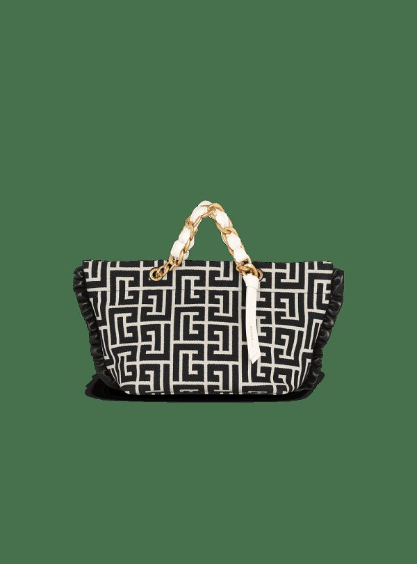 Women's Balmain 1945 Soft With Jacquard Monogram Tote Bags Black | USA Xjc9WiWY