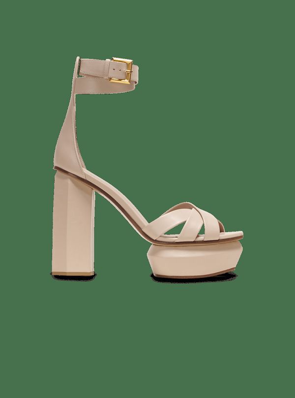 Women's Balmain Ava Leather Platform Sandals Beige | USA eQLYekuj