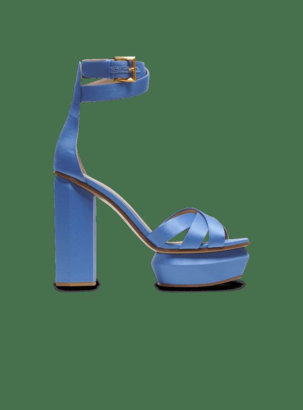 Women's Balmain Ava Satin Platform Sandals Blue | USA E66s4M8s