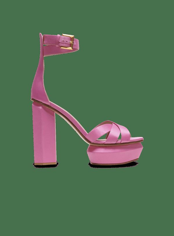 Women's Balmain Ava Satin Platform Sandals Pink | USA S4jmkUzt