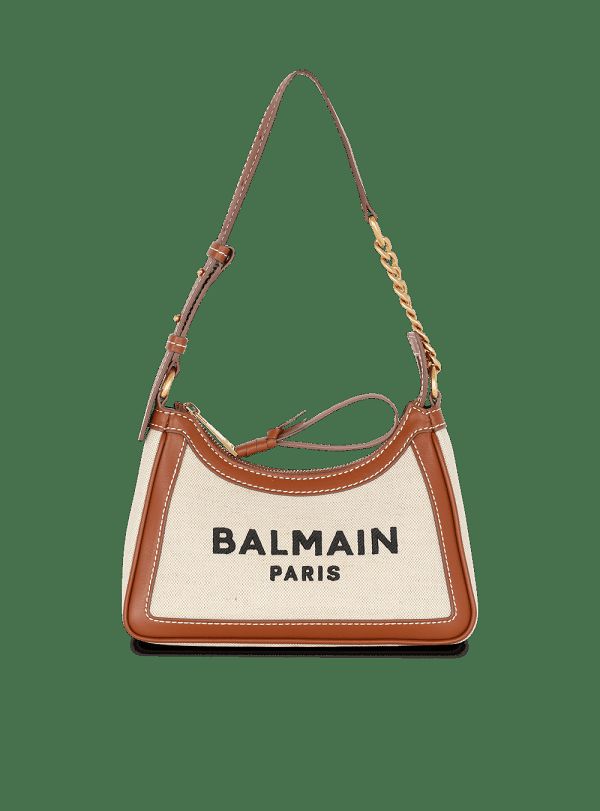 Women's Balmain B-Army Canvas With Leather Inserts Handbag Brown | USA XsrOVSE2