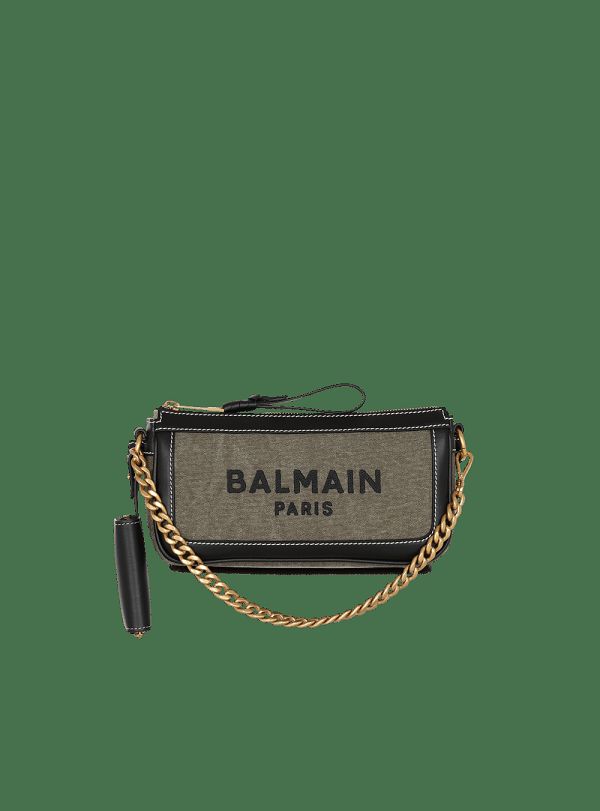 Women's Balmain B-Army Canvas With Leather Inserts Handbag Khaki | USA eOiA4MJD