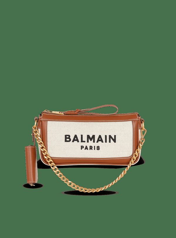 Women's Balmain B-Army Canvas With Leather Inserts Handbag Brown | USA syVhxcaR