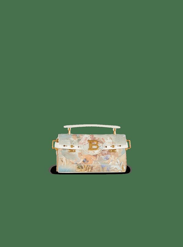 Women's Balmain B-Buzz 19 In Sky Print Canvas With Leather Details Handbag Multicolor | USA cDo2Bos1