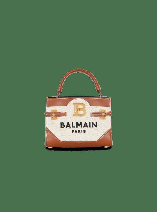 Women's Balmain B-Buzz 22 Canvas Handle With Leather Insert Handbag Brown | USA jxXEuJir