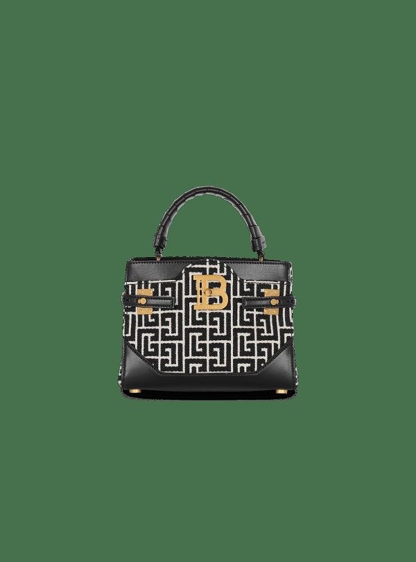 Women's Balmain B-Buzz 22 Handle In Leather With Jacquard Monogram Handbag Black | USA ivFczn3U