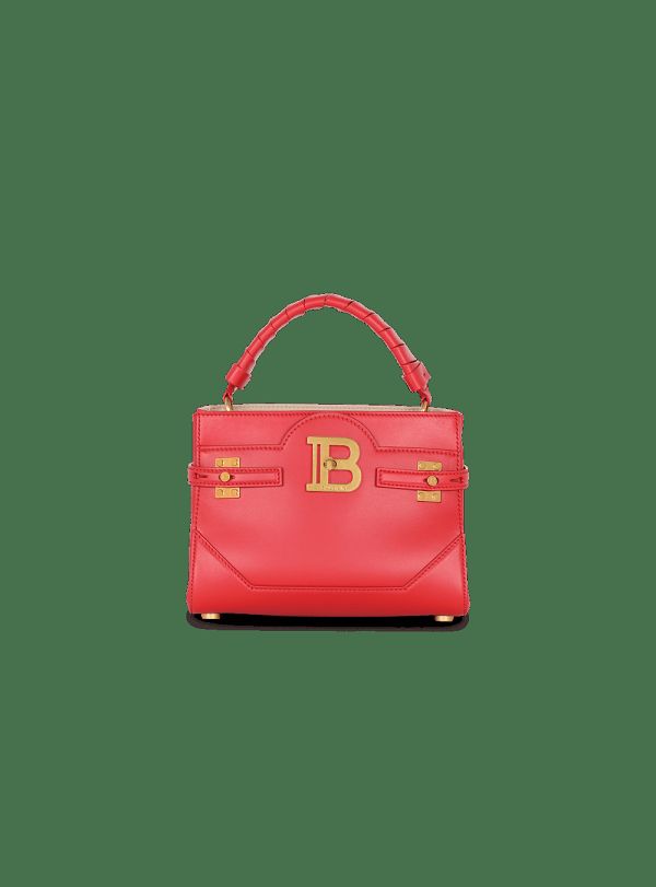 Women's Balmain B-Buzz 22 Handle Leather Handbag Red | USA Q0amUeRz