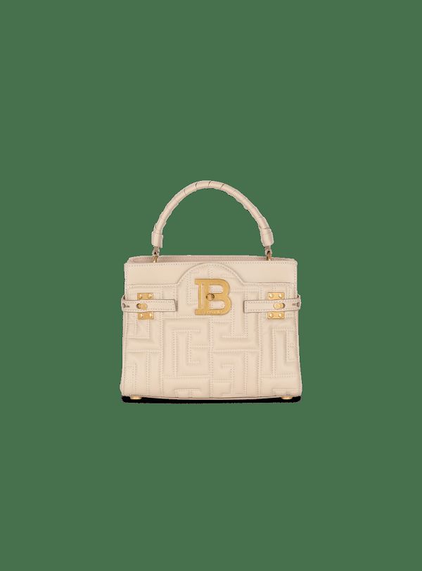 Women's Balmain B-Buzz 22 In Monogram Quilted Leather Handbag Beige | USA zydIqUks