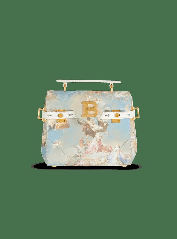 Women's Balmain B-Buzz 23 In Sky Print Canvas Crossbody Bags Multicolor | USA kCTBGlmj