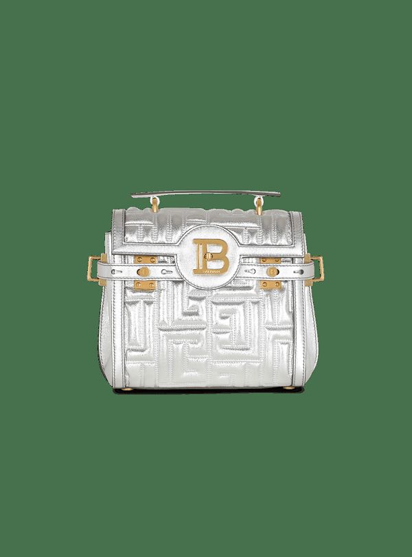 Women's Balmain B-Buzz 23 Quilted Leather Handbag Silver | USA Hse15BAB