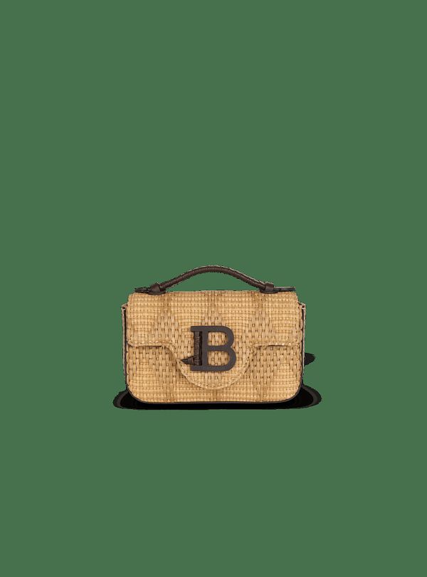 Women's Balmain B-Buzz Mini In Leather And Raffia Handbag Brown | USA l9W4uNjC