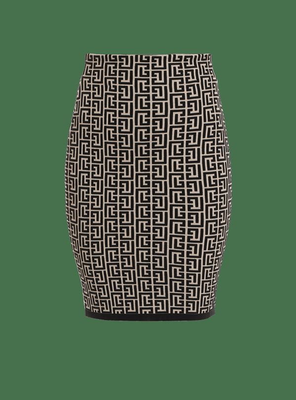 Women's Balmain Bicolor Jacquard Knit Skirts Black | USA wfbrQQXh