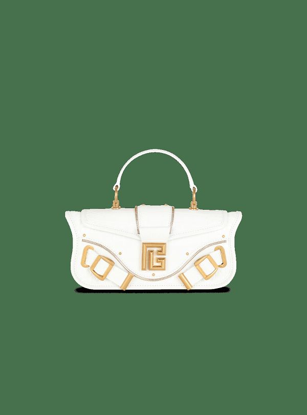 Women's Balmain Blaze In Crocodile Effect-embossed Leather Handbag White | USA 2FBPUtPd