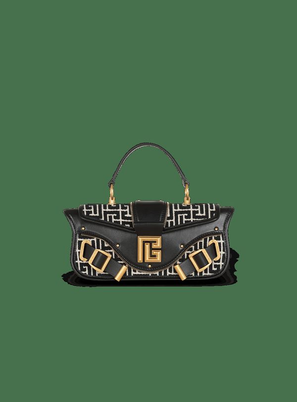 Women's Balmain Blaze Leather With Jacquard Monogram Handbag Black | USA njHU7aUt