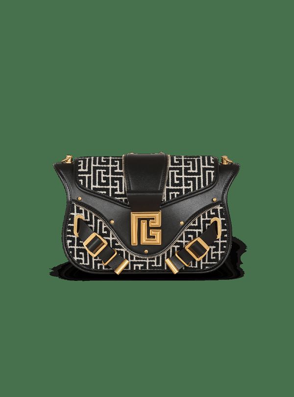 Women's Balmain Blaze Leather With Jacquard Monogram Handbag Black | USA oCMCbXzE