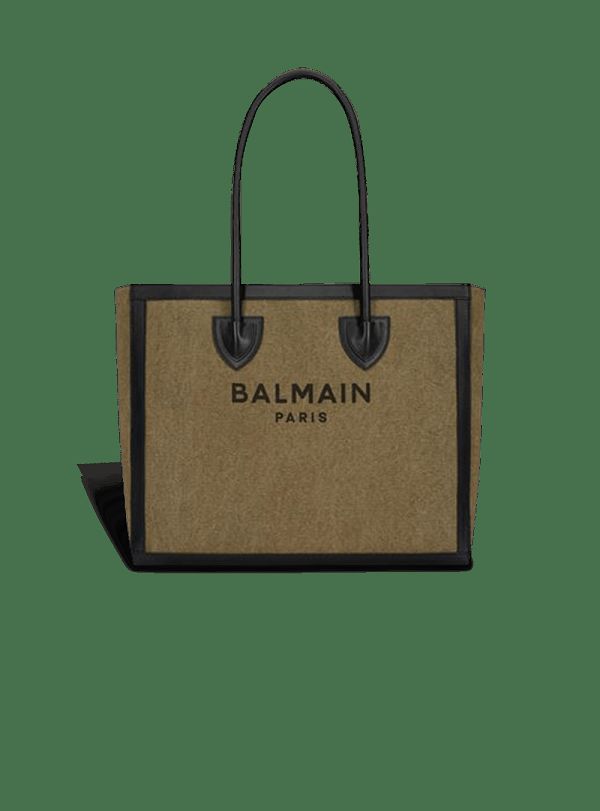 Women's Balmain Canvas B-Army 42 Tote With Leather Panels Tote Bags Khaki | USA cviSdG04