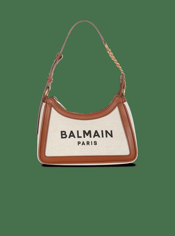 Women's Balmain Canvas B-Army With Leather Panels Handbag Beige | USA 8d2CNphX