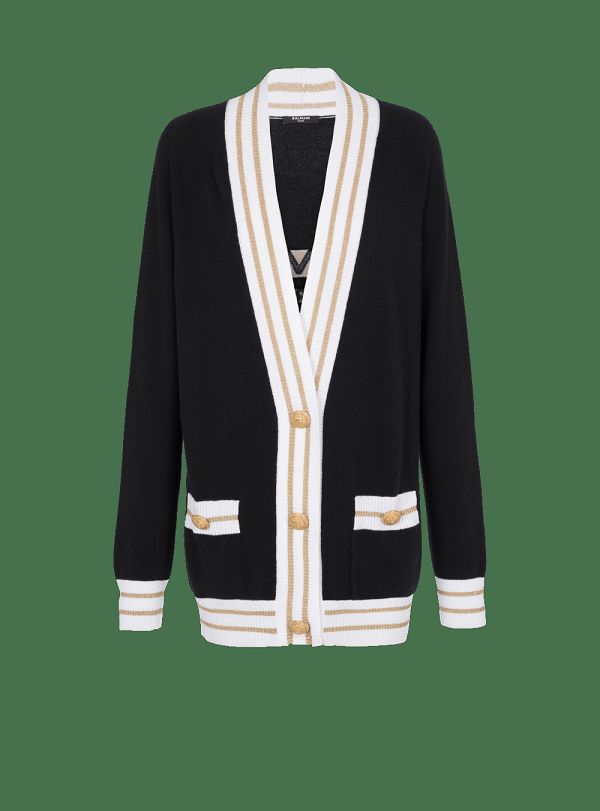 Women's Balmain Cashmere With Logo Cardigan Black | USA KbI7w3cH