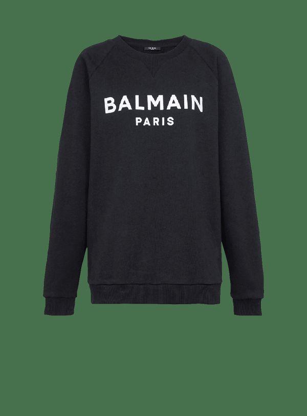 Women's Balmain Cotton Eco-designed With Flocked Logo Sweatshirts Black | USA gENYtrhP