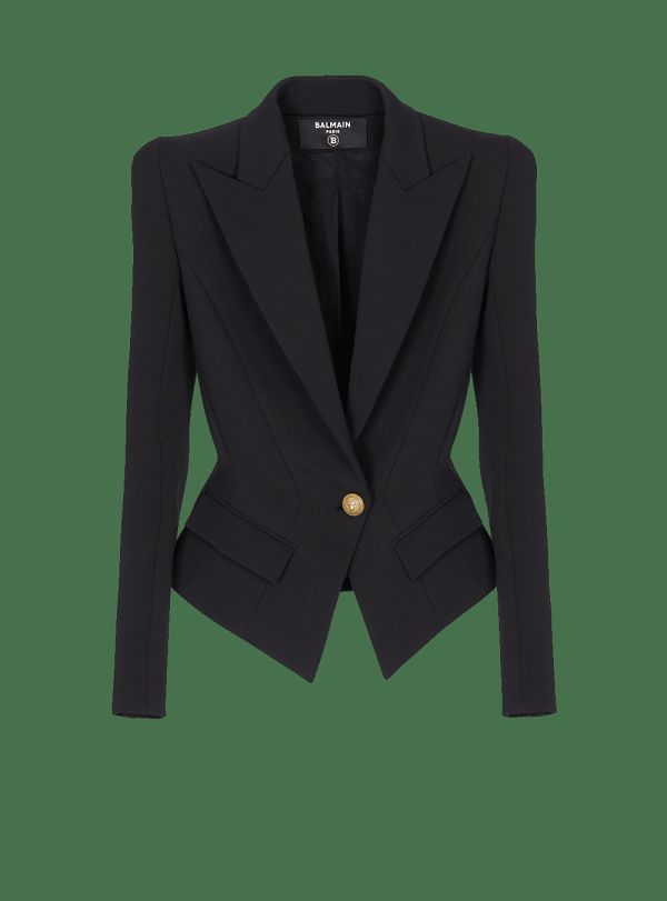 Women's Balmain Cotton Grain Of Powder Slim-fitting Jackets Black | USA PRjqde3b