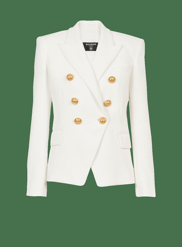 Women's Balmain Cotton Piqué Double-buttoned Jackets White | USA 26WIvwrD