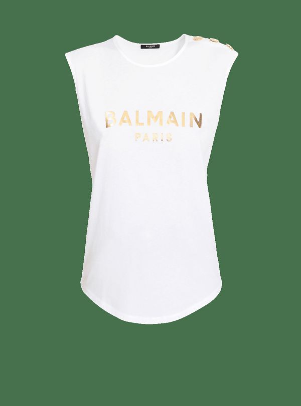 Women's Balmain Cotton With Logo Print T Shirts White | USA FWPAzNag