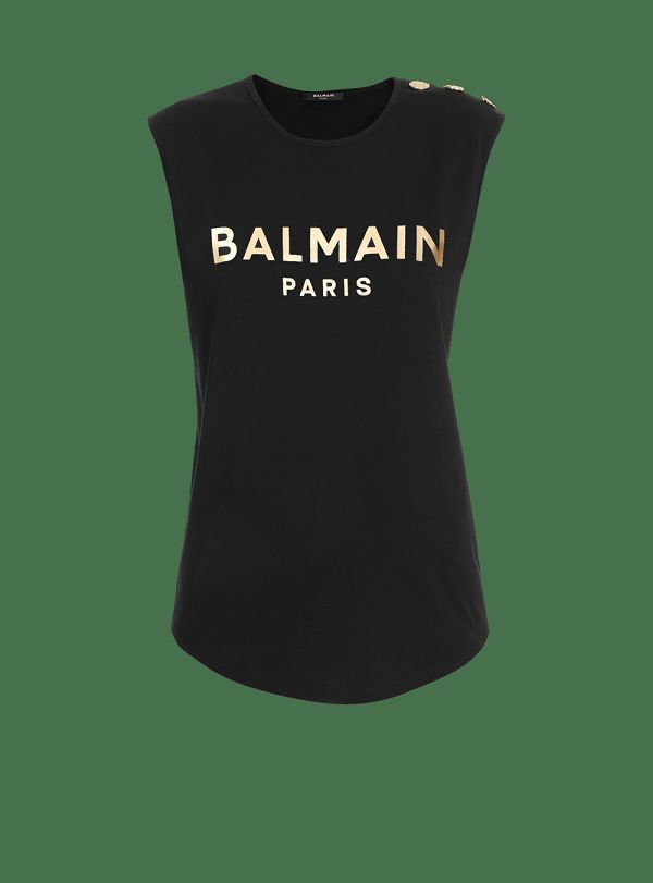 Women's Balmain Cotton With Logo Print T Shirts Gold | USA bsG8fWtM