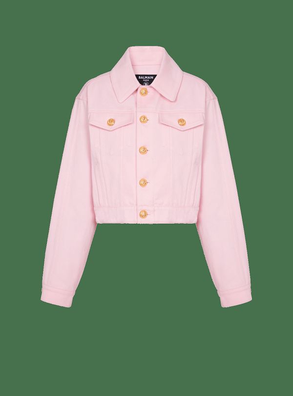 Women's Balmain Cropped Faded Denim Jackets Pink | USA tuTN88sD