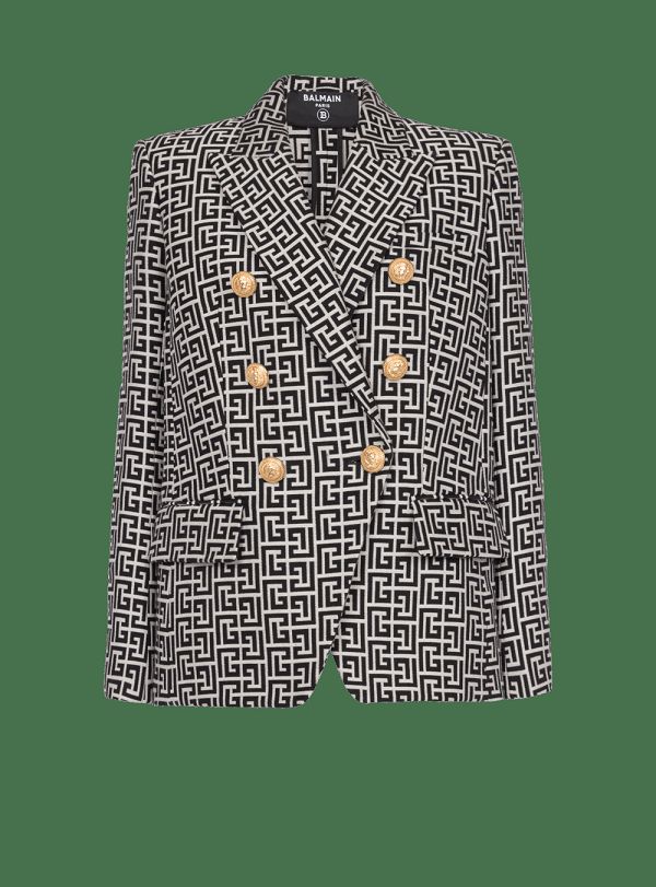 Women's Balmain Double-buttoned Jacquard Jackets Black | USA zxZ87MGJ