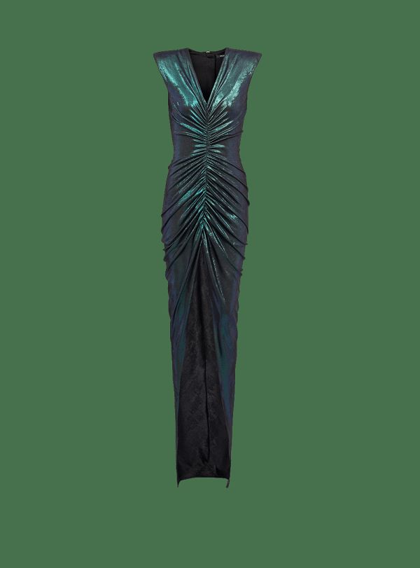 Women's Balmain Draped In Iridescent Jersey Dress Blue | USA zNAA9Vdy