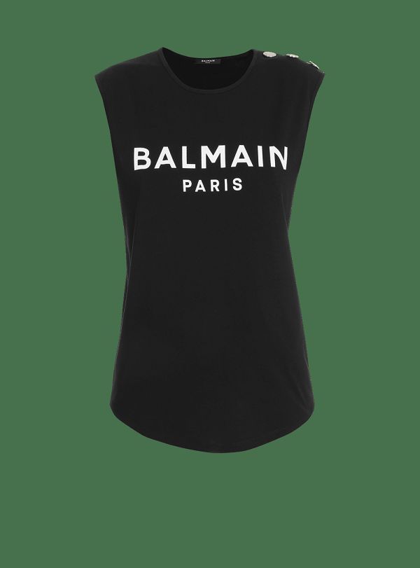 Women's Balmain Eco-designed Cotton With Logo Print T Shirts Black | USA HVrHZOO5