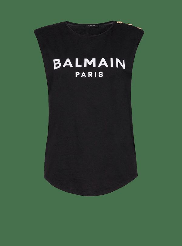 Women's Balmain Eco-designed Cotton With Logo Print T Shirts Black | USA IBYAxyci