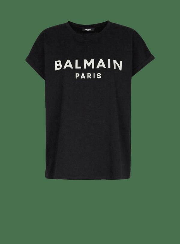 Women's Balmain Eco-designed Cotton With Logo Print T Shirts Black | USA YYy0NCWf