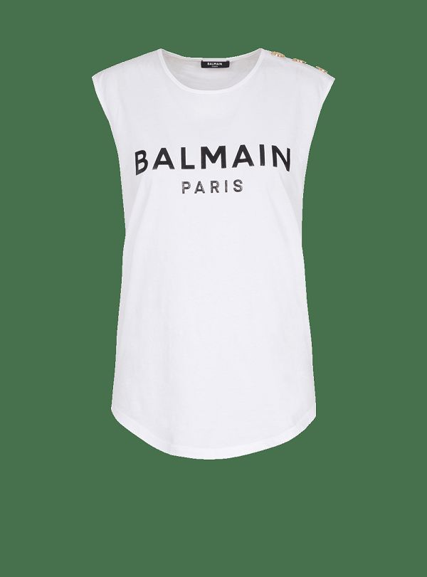 Women's Balmain Eco-designed Cotton With Logo Print T Shirts White | USA j5Bq62ZU