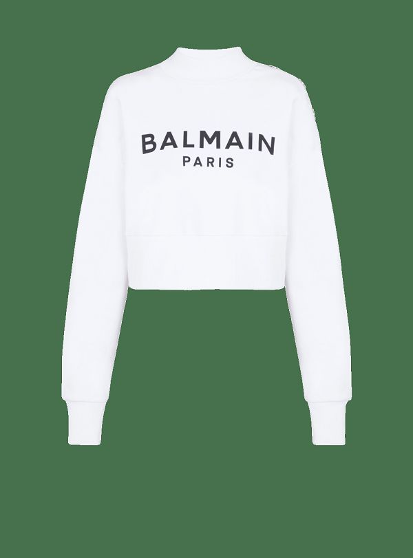 Women's Balmain Eco-responsible Cotton Cropped With Logo Print Sweatshirts White | USA N68Hi0ZV