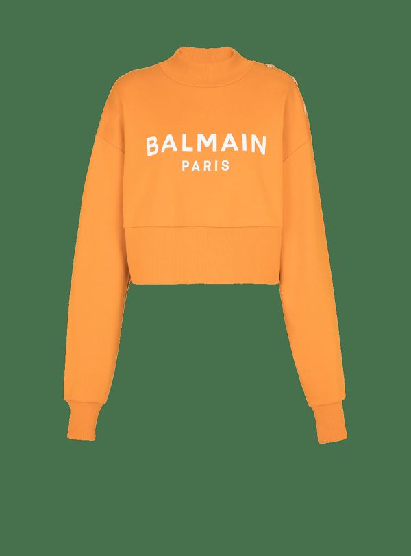 Women's Balmain Eco-responsible Cotton Cropped With Logo Print Sweatshirts Orange | USA pfVJmIRg