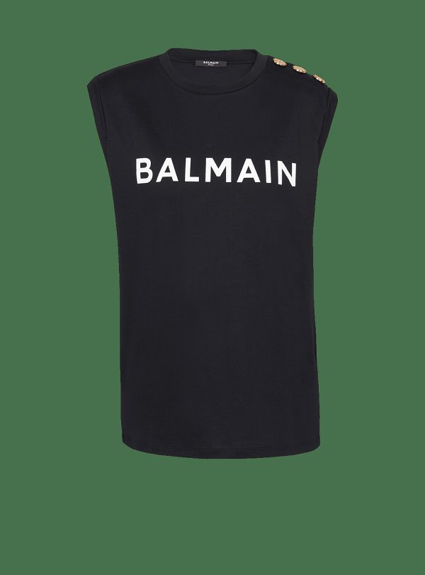 Women's Balmain Eco-responsible Cotton With Logo Print T Shirts Black | USA g8uBMqW9