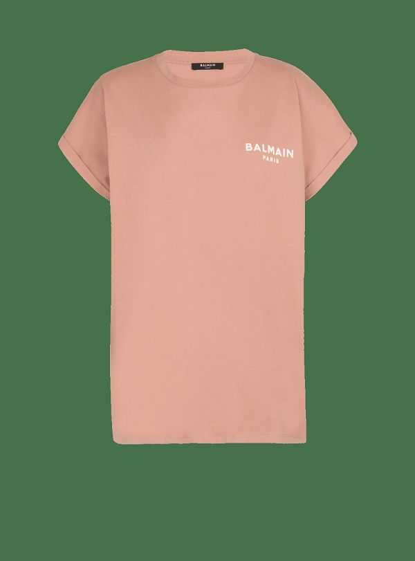 Women's Balmain Eco-responsible Cotton With Logo Print T Shirts Pink | USA i9hOwjQB