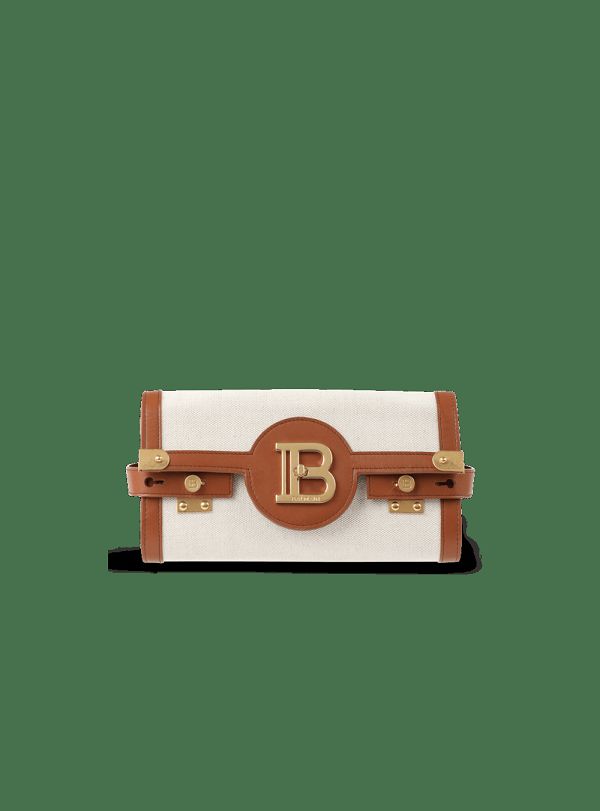 Women's Balmain Ecru Canvas B-Buzz 23 Clutch With Leather Panels Crossbody Bags Beige | USA OOckuEM8