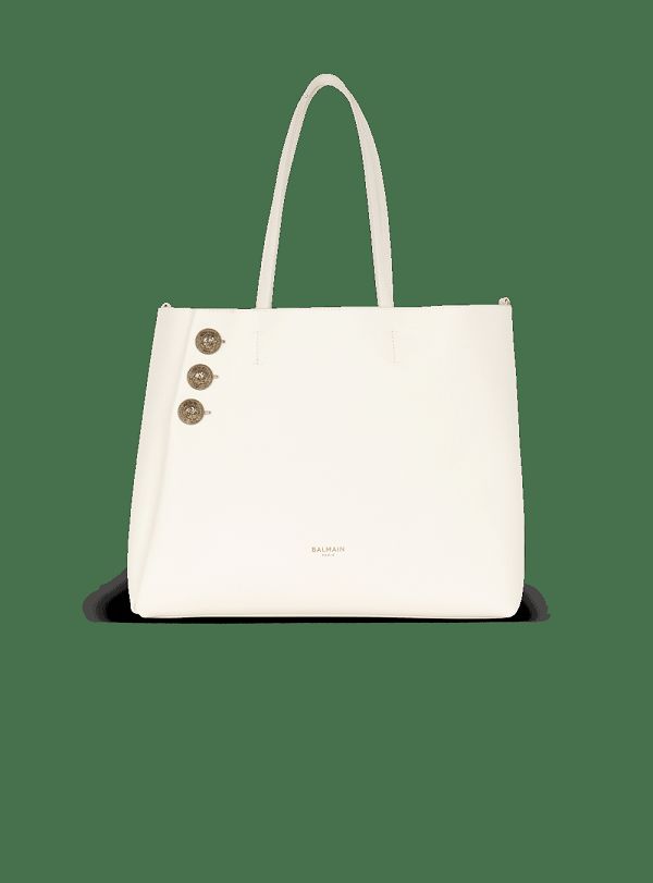 Women's Balmain Emblem Leather Tote Bags White | USA n7K58tEU