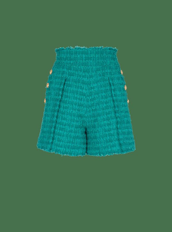 Women's Balmain Flared Tweed Shorts Green | USA nJqiMwi5