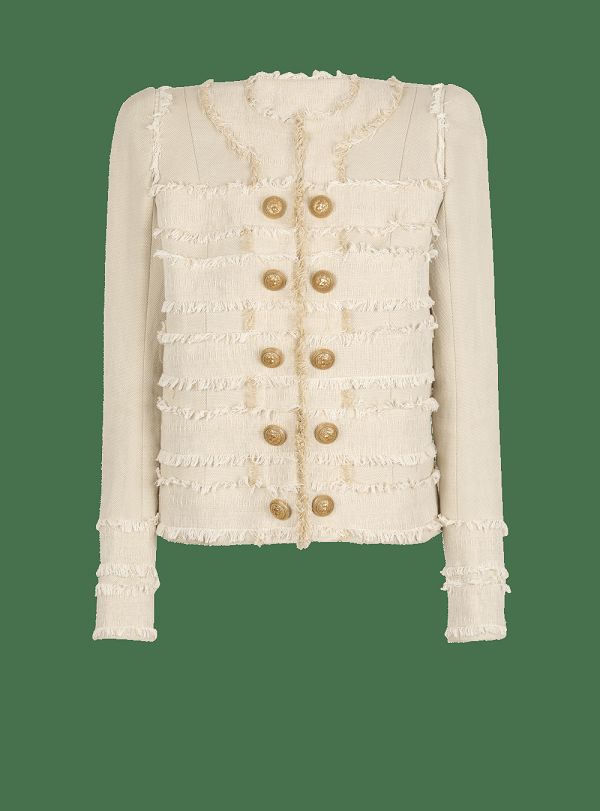 Women's Balmain Fringed Tweed Jackets Beige | USA UvZC989G