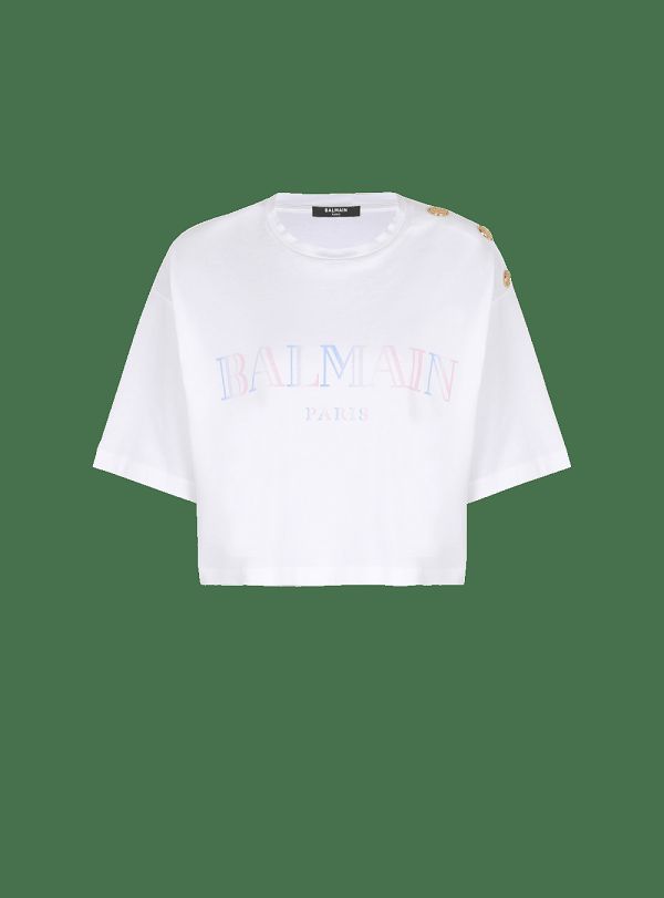 Women's Balmain Gradient Print Cropped T Shirts White | USA wWIyMTff