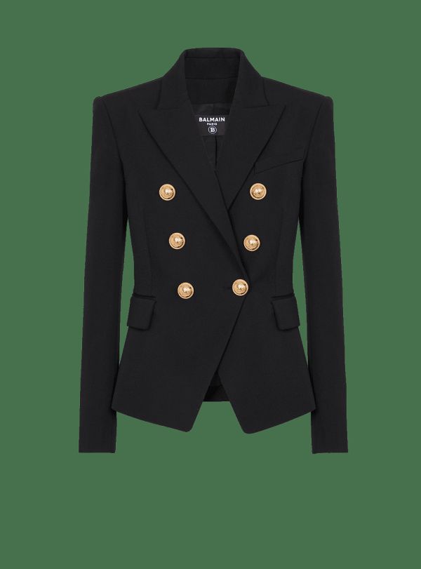 Women's Balmain Grain Of Powder Double-breasted Jackets Black | USA wjoUeVN1