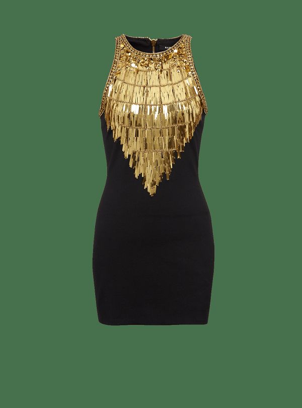 Women's Balmain Grain Of Powder Embroidered Dress Gold | USA z4GOy8HQ