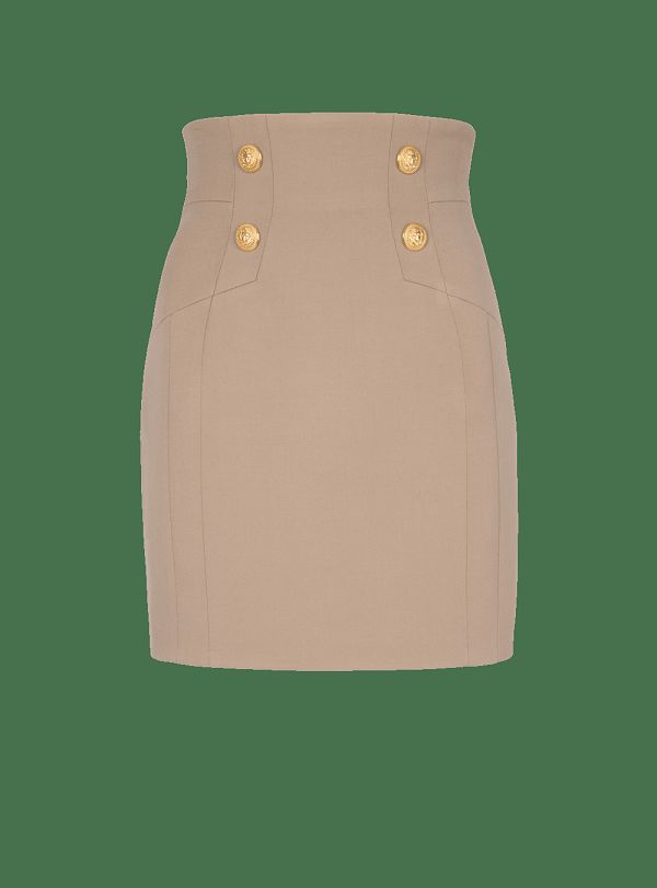 Women's Balmain Grain Of Powder Wool Pencil Skirts Beige | USA CjDLLyO3