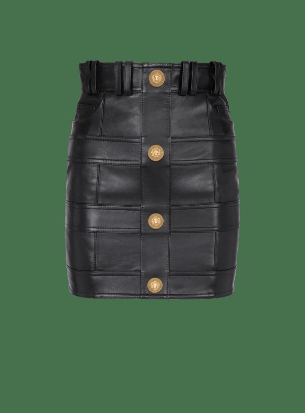 Women's Balmain High-waisted Leather Skirts Black | USA GtlinuDe