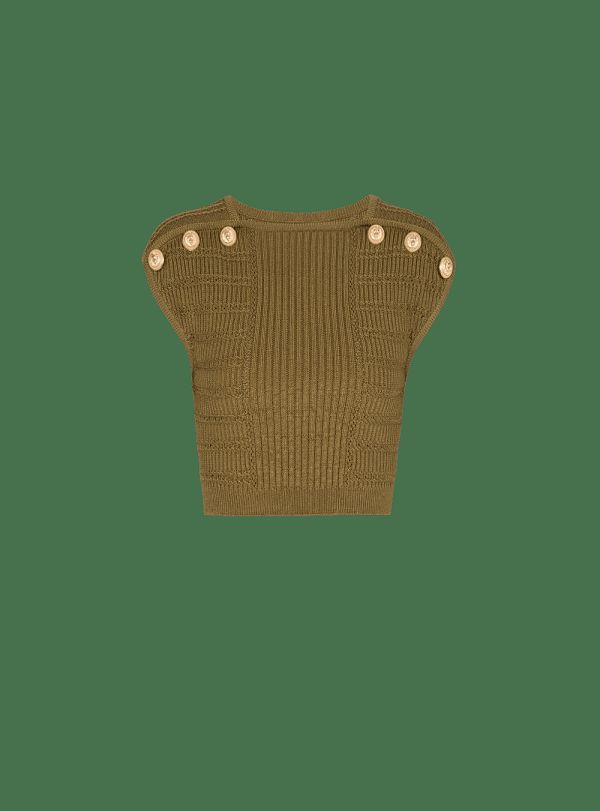 Women's Balmain Knit Crop Tops Khaki | USA WuKaRYGA