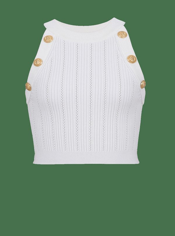 Women's Balmain Knit Crop Tops White | USA Avmawmdo