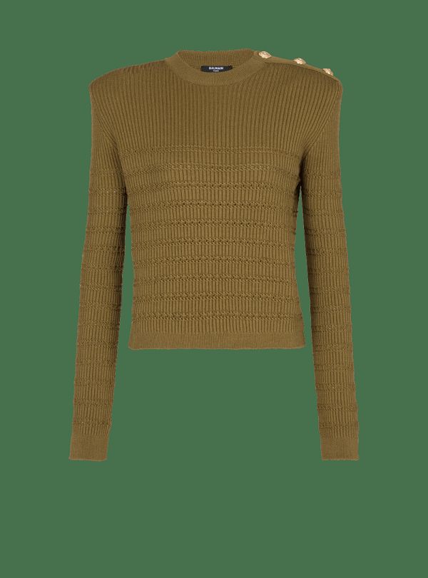 Women's Balmain Knit With Gold Buttons Jumpers Khaki | USA lWtSbCP6